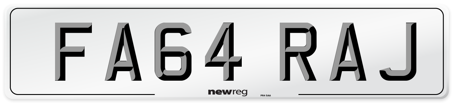 FA64 RAJ Number Plate from New Reg